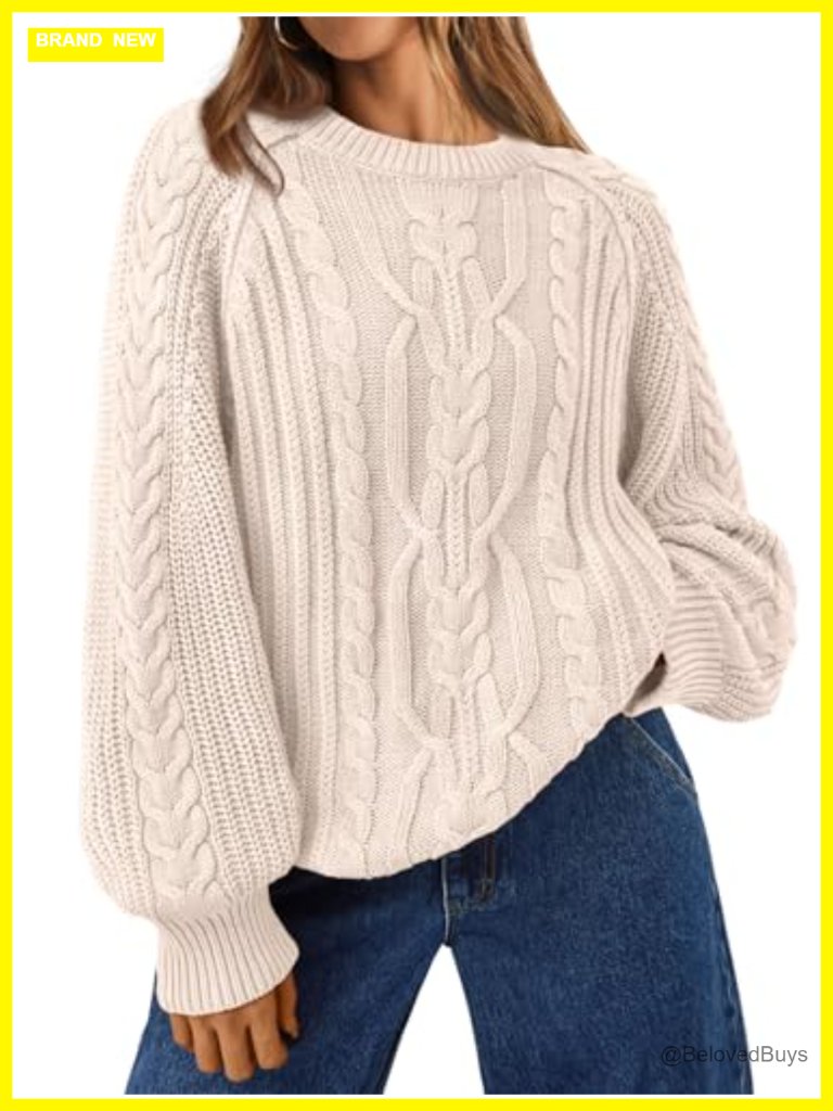 Oversized Cable Knit Crewneck Pullover Sweater